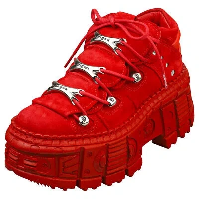Pre-owned New Rock Rock M-106wall-c13 Unisex Ankle Boots In Red - 8 Us