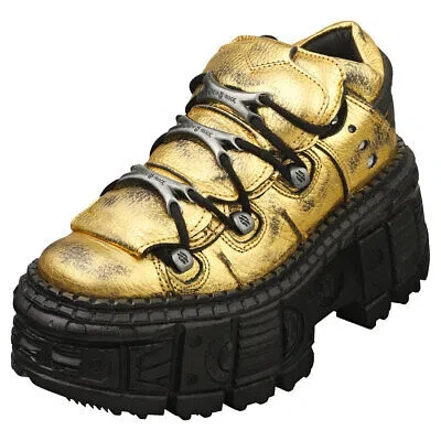 Pre-owned New Rock Rock M-106wall-c17 Unisex Ankle Boots In Gold Black - 7 Us