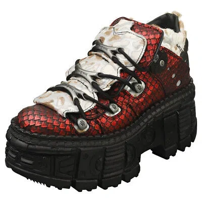 Pre-owned New Rock Rock M-106wall-c7 Unisex Ankle Boots In Black Red - 7 Us