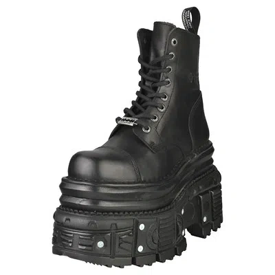 Pre-owned New Rock Rock M-mili083cct-c4 Unisex Black Platform Boots - 11 Us