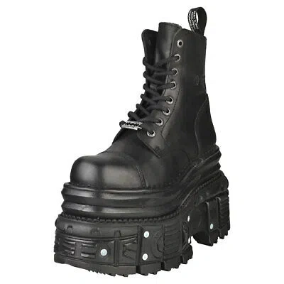 Pre-owned New Rock Rock M-mili083cct-c4 Unisex Platform Boots In Black - 13 Us