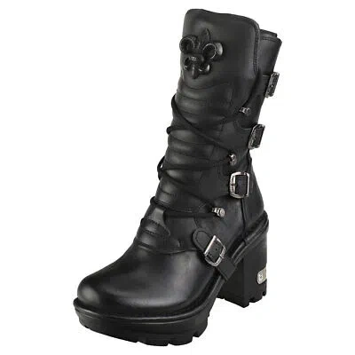 Pre-owned New Rock Rock M-neotyre05-s1 Unisex Black Platform Boots - 6 Us