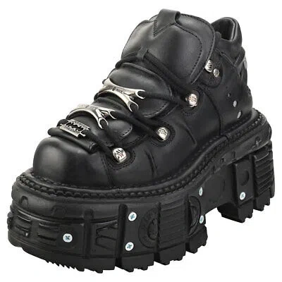 Pre-owned New Rock Rock M-tank106-c2 Unisex Black Platform Shoes - 9 Us