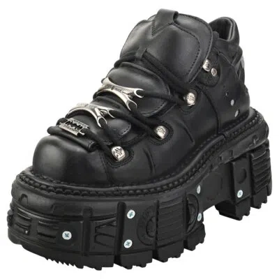 Pre-owned New Rock Rock M-tank106-c2 Unisex Black Platform Shoes