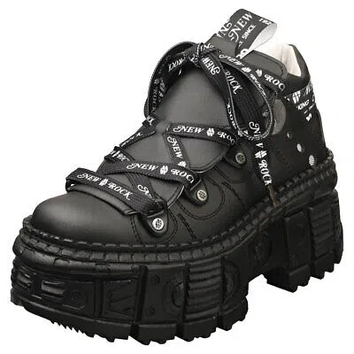 Pre-owned New Rock Rock M-wall106nsport-v3 Vegan Unisex Black Platform Boots - 11 Us