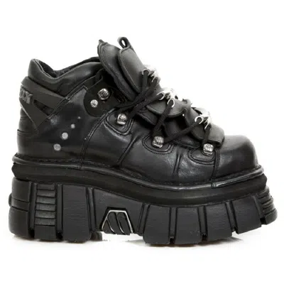 Pre-owned New Rock Rock M.106-s29 Tower Shoes Metallic Black Leather Biker Gothic Boots In Gray
