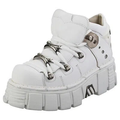 Pre-owned New Rock Rock M106n-c27 Unisex White Platform Boots - 9 Us