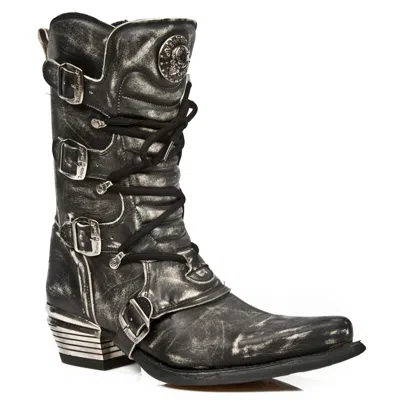 Pre-owned New Rock Rock M.7993-s3 Men's Leather Boots Vintage Black Dallas Leather Boots