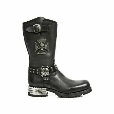 Pre-owned New Rock Rock Mens Boots Mr030-s1 Black Western 100% Leather Gothic Platform Shoes