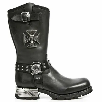 Pre-owned New Rock Rock Mens Boots Mr030-s1 Black Western 100% Leather Gothic Platform Shoes