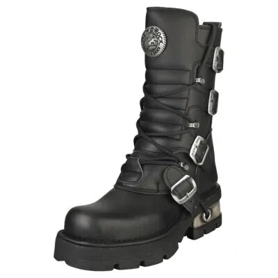 Pre-owned New Rock Rock Metallic Unisex Black Platform Boots