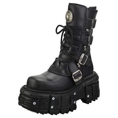 Pre-owned New Rock Rock Punk And Rock Unisex Black Platform Boots - 7 Us In Gray