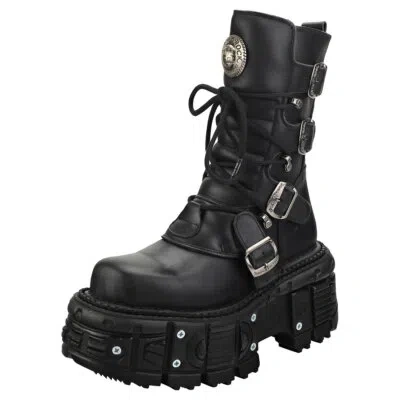 Pre-owned New Rock Rock Punk And Rock Unisex Black Platform Boots In Gray