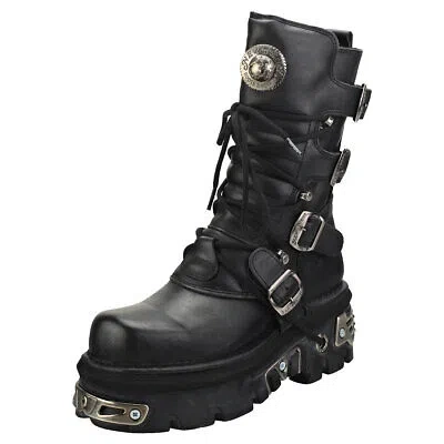 Pre-owned New Rock Rock Reactor Half Boots Unisex Black Platform Boots - 7 Us