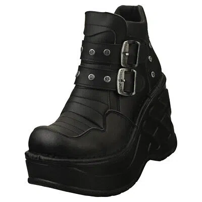 Pre-owned New Rock Rock Rock Punk Gothic Hashtag Vegan Womens Black Platform Boots - 8 Us