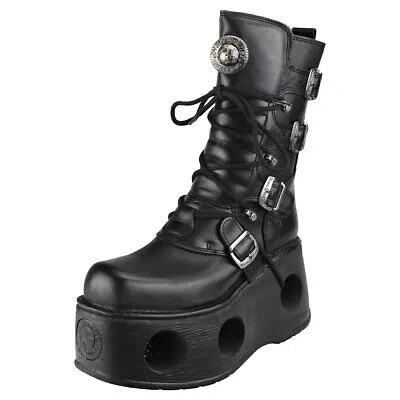 Pre-owned New Rock Rock Space Metallic Neptuno Boots Unisex Black Platform Boots - 11 Us In Gray