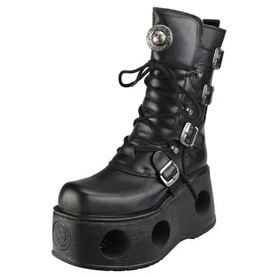 Pre-owned New Rock Rock Space Metallic Neptuno Boots Unisex Black Platform Boots - 9 Us In Gray