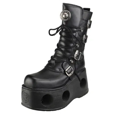 Pre-owned New Rock Rock Space Metallic Neptuno Boots Unisex Black Platform Boots In Gray