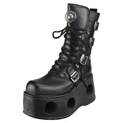 Pre-owned New Rock Rock Space Metallic Neptuno Boots Unisex Platform Boots In Black - 8 Us