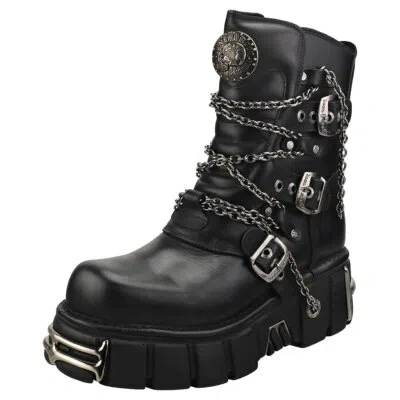 Pre-owned New Rock Rock Straps And Chains Unisex Black Platform Boots - 8.5 Us
