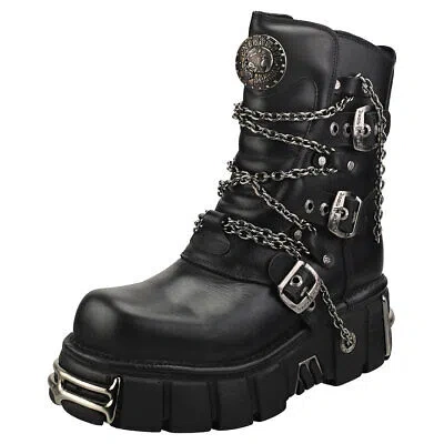 Pre-owned New Rock Rock Straps And Chains Unisex Platform Boots In Black - 8 Us