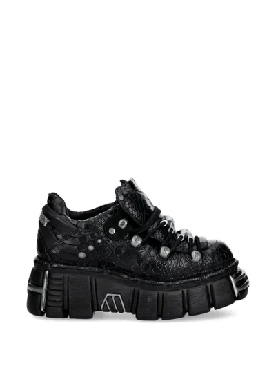 New Rock Silver-tone Hardware Textured Sneakers In Black