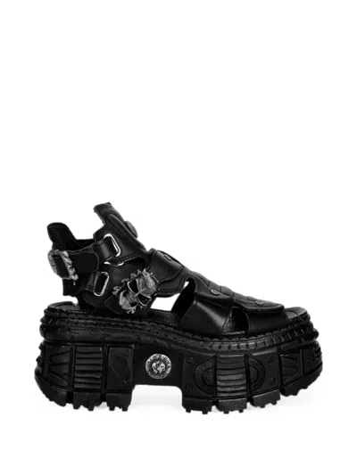 New Rock Skull-embellished Platform Sandals In Black