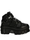 New Rock Metallic Ankle Leather Boots-wall285-s3 In Black