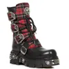 New Rock Tartan Leather Gothic Boots-391t-s1 In Black