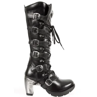 New Rock Tr004-s1 Leather Knee High Boots In Black