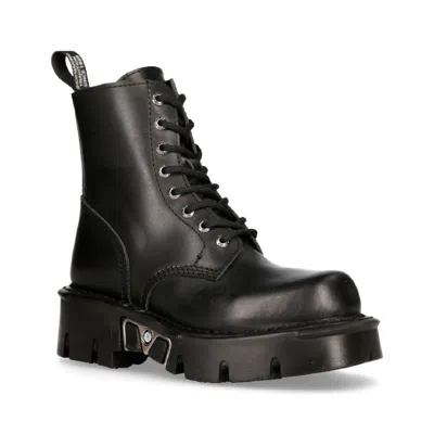 New Rock Unisex Black Gothic Military Biker Boots- Mili084n-s3