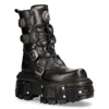 New Rock Unisex Black Leather Combat Platform Boots - Tank373-s1 In Black
