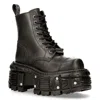New Rock Metallic Black Leather Military Boots- Mili083cct-c4 In Black