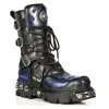 New Rock 107-c5 Skull Lace Up Boots In Black