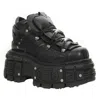New Rock 106-s29 Tower Shoes Metallic Black Leather Biker Punk Gothic Boots In Black