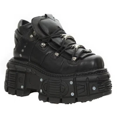 NEW ROCK UNISEX METALLIC BLACK LEATHER GOTHIC BOOTS- M-TANK106-C2