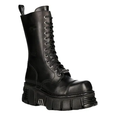 New Rock Unisex Metallic Black Techno Biker Boots- M-mili211c-c1