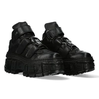 New Rock Wall285-s2 Boots Punk Metallic Leather Gothic In Black