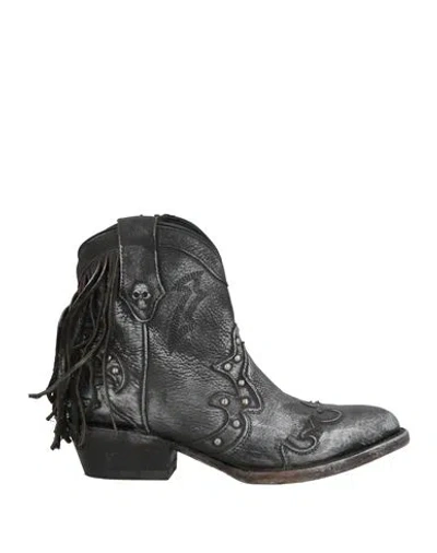 New Rock Woman Ankle Boots Charcoal Size 8 Leather In Grey