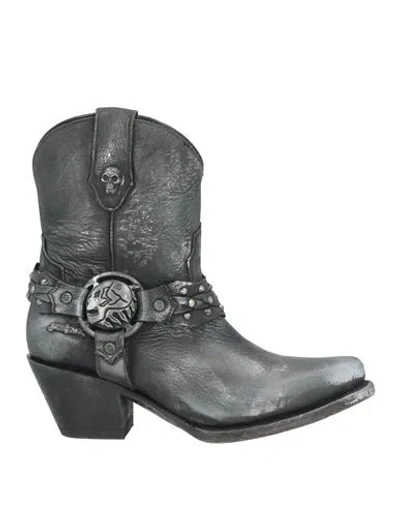New Rock Woman Ankle Boots Charcoal Size 8 Leather In Grey