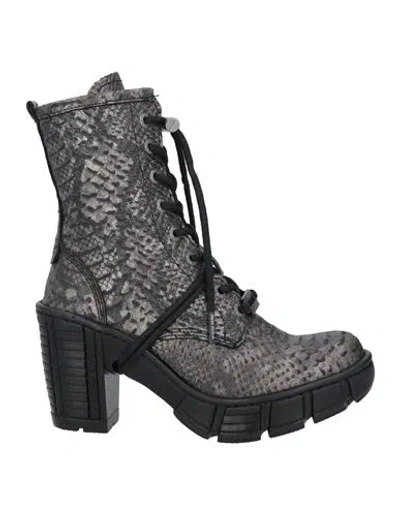 New Rock Woman Ankle Boots Lead Size 8 Vegetable-tanned Leather In Grey