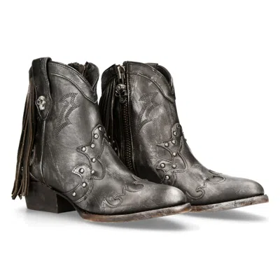 New Rock Wstm003-s1 Leather Cowboy Western Boots In Grey