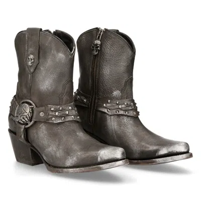 New Rock Wstm005-s1 Leather Cowboy Western Boots In Black