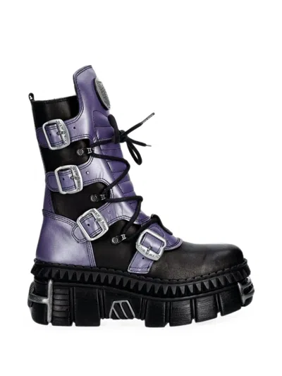 New Rock X Attack On Titan Buckled Platform Biker Boots In Purple