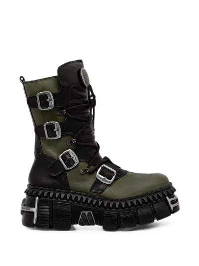 New Rock X Attack On Titan Buckled Platform Boots In Green