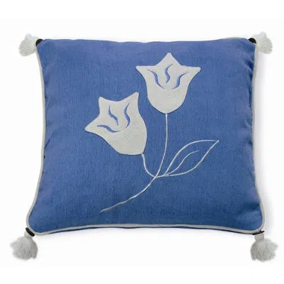 New Spec Inc Embroidery Lily Cotton Throw Pillow In Blue
