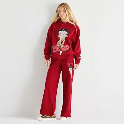 New World Betty Boop Bottom Womens Juniors Straight Mid Rise Betty Boop Sweatpant In Red
