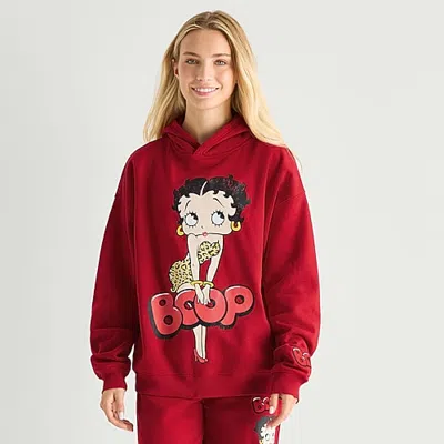 New World Betty Boop Hoodie Womens Juniors Long Sleeve Betty Boop Fleece Hoodie In Red