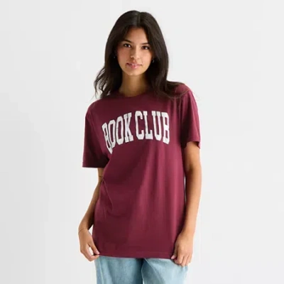 New World Book Club Boyfriend Tee Womens Juniors Crew Neck Short Sleeve Loose Fit Graphic T-shirt In Red