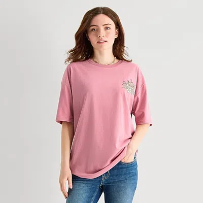 New World Book Club Oversized Tee Womens Juniors Crew Neck Short Sleeve Oversized Graphic T-shirt In Pink